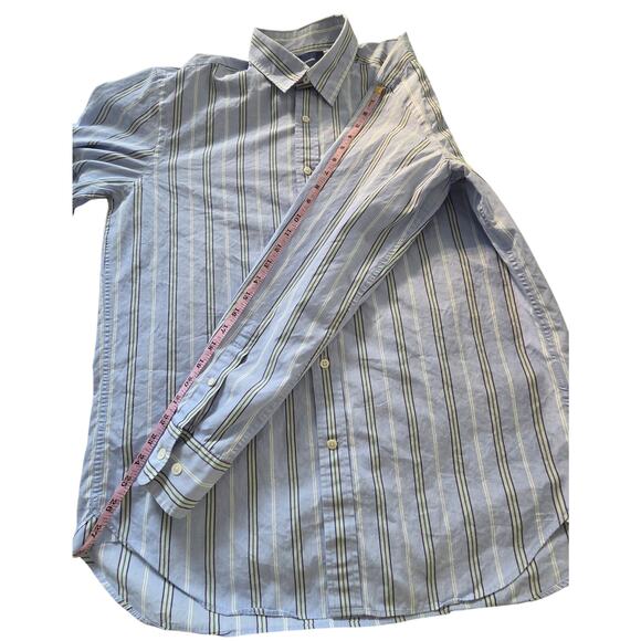 Faconnable Club Dress Shirt Men's L 100% Cotton Blue Green Stripe Preppy - Picture 8 of 9